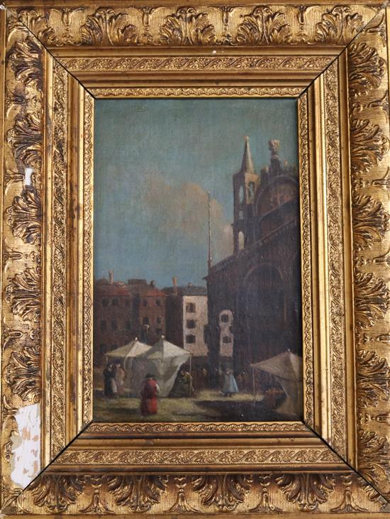 After Guardi Figures in St Marks Square, Venice 9 x 6in.